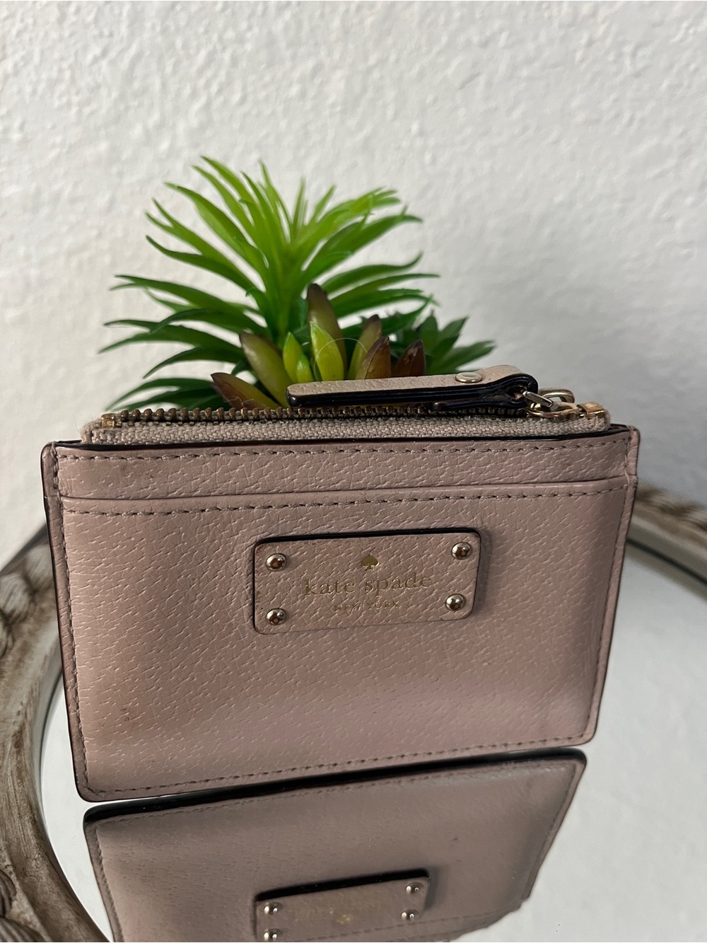 kate spade Blush Pink Pebbled Leather Zip Card Wallet